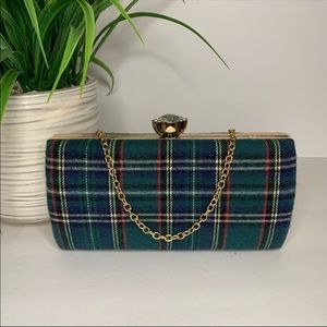Alessia Minaudière Clutch/Shoulder/Crossbody Purse Tartan Green/Blue Plaid